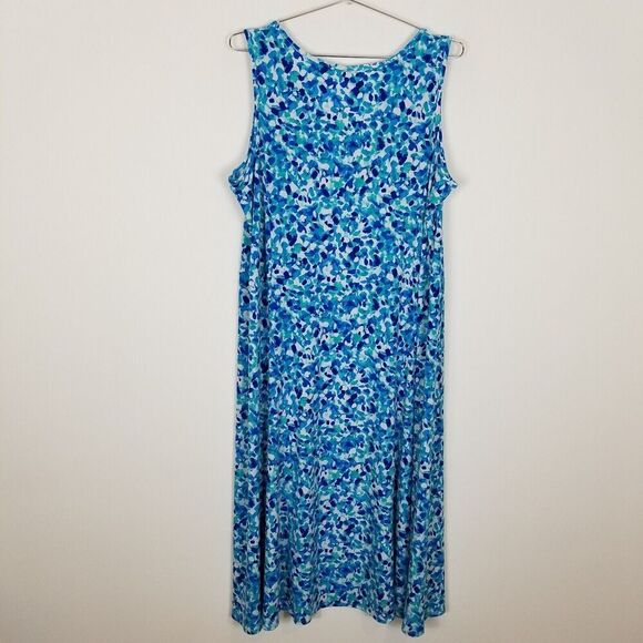 Susan Graver Women Plus Liquid Knit Sleeveless Midi Dress Sz 2X Blue Travel - Picture 4 of 8